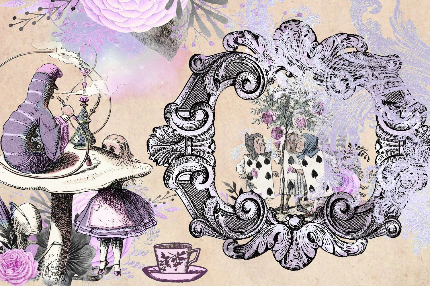 Wonderful frames, cards and other characters from the fairy tale about Alice.