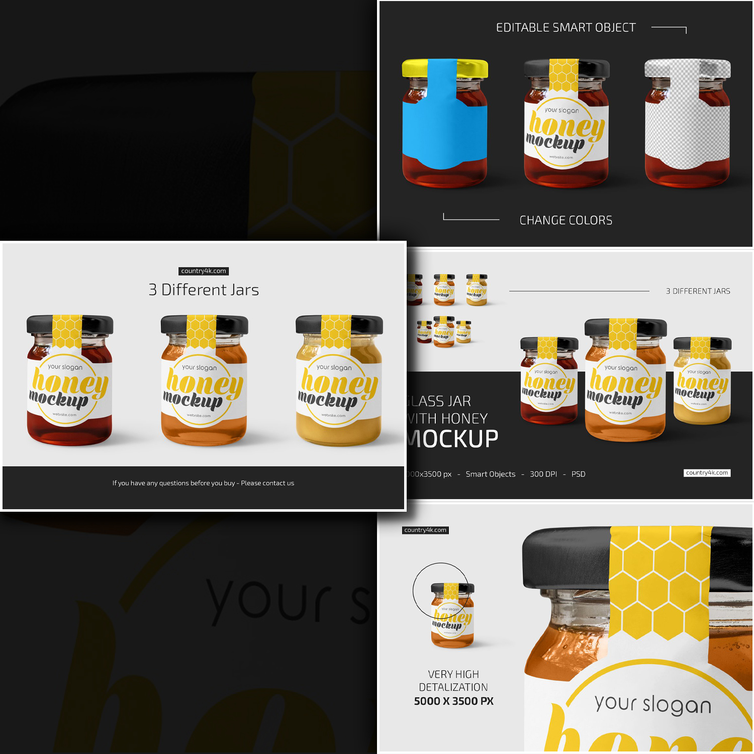 Preview glass jar with honey mockup set.