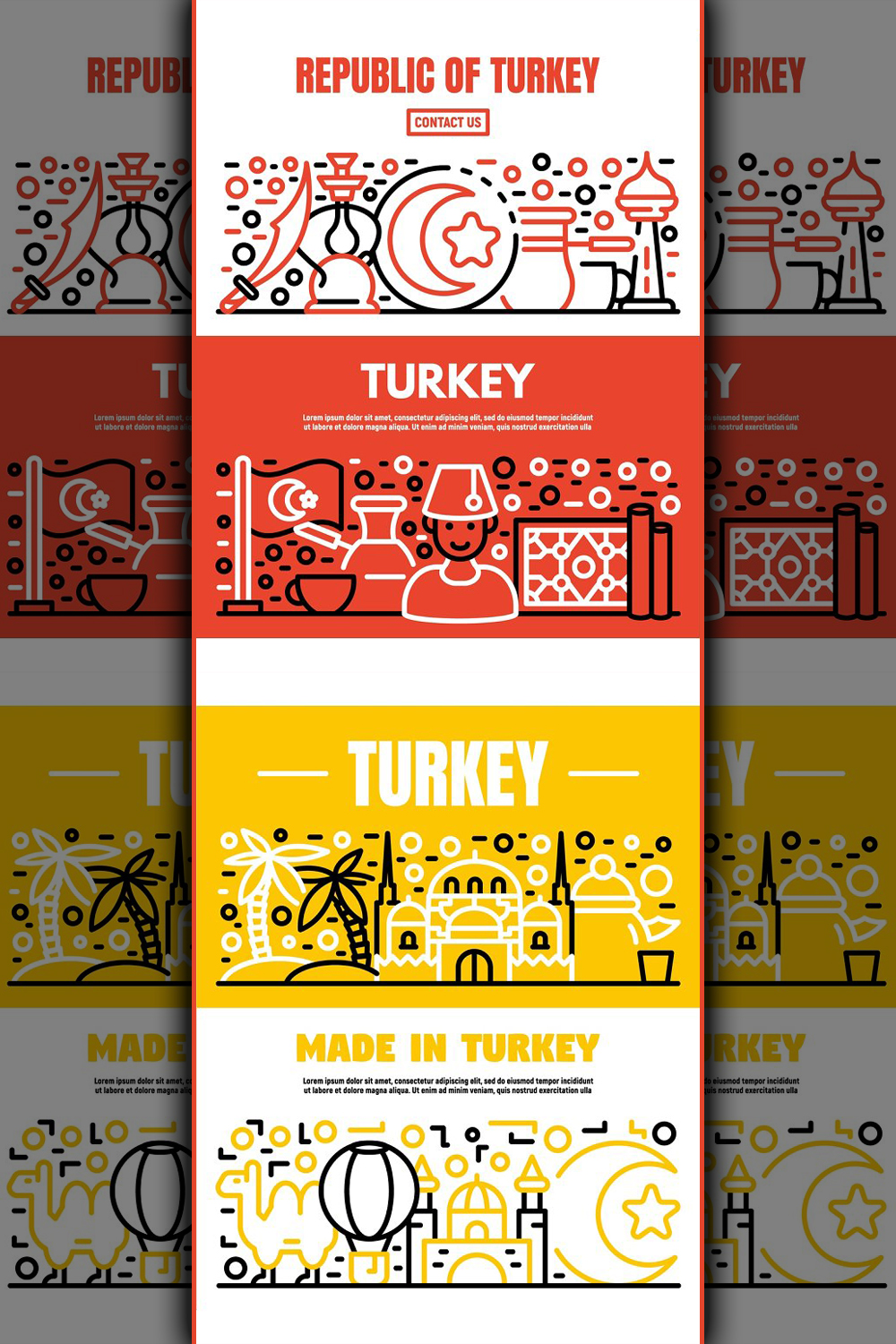 Turkey country banner set of pinterest.