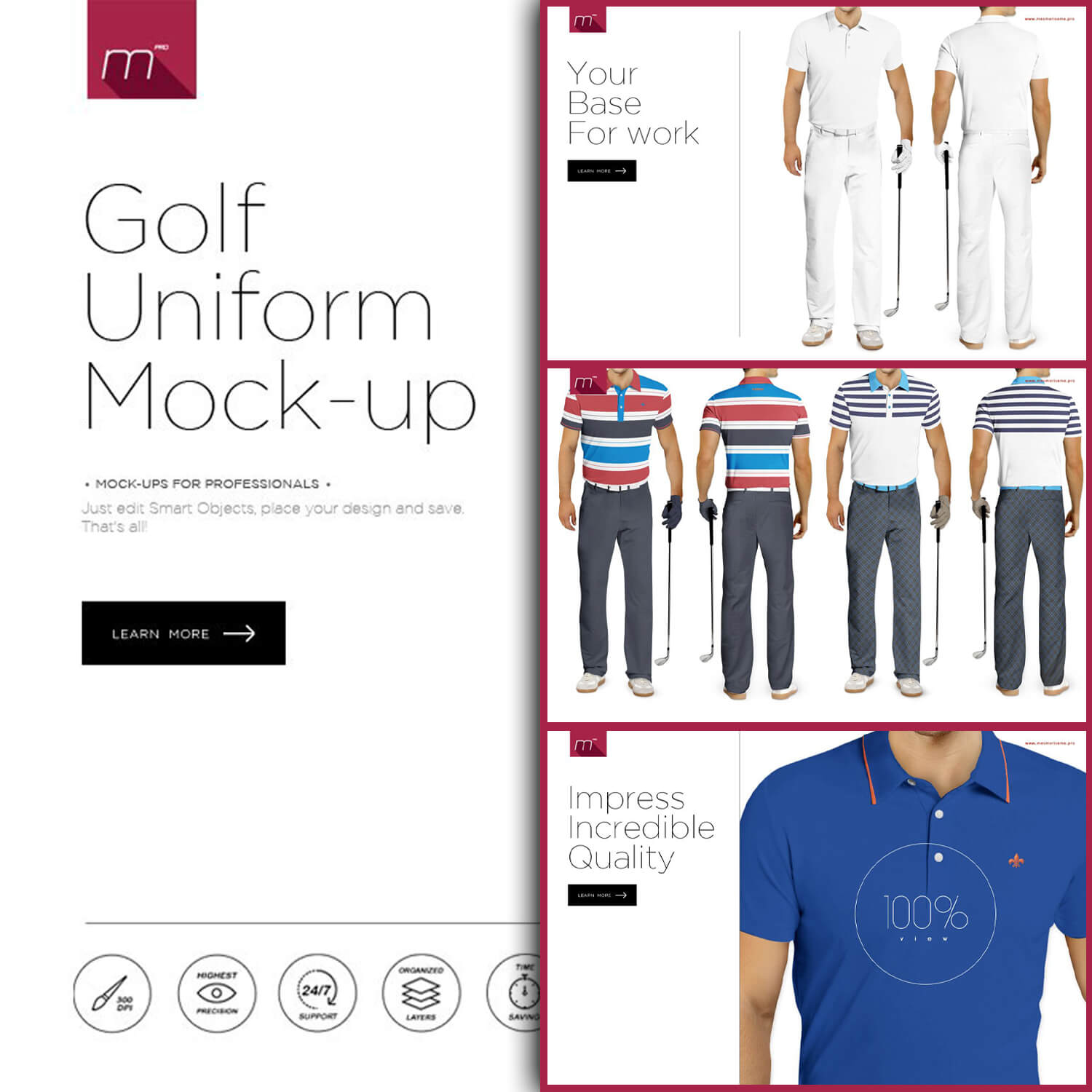 An image of all possible options for men's golf uniforms.