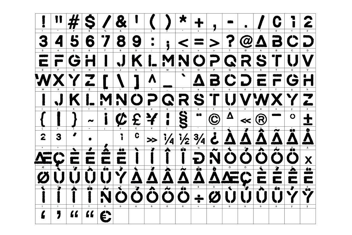 Font preview of the alphabet, numbers and symbols.