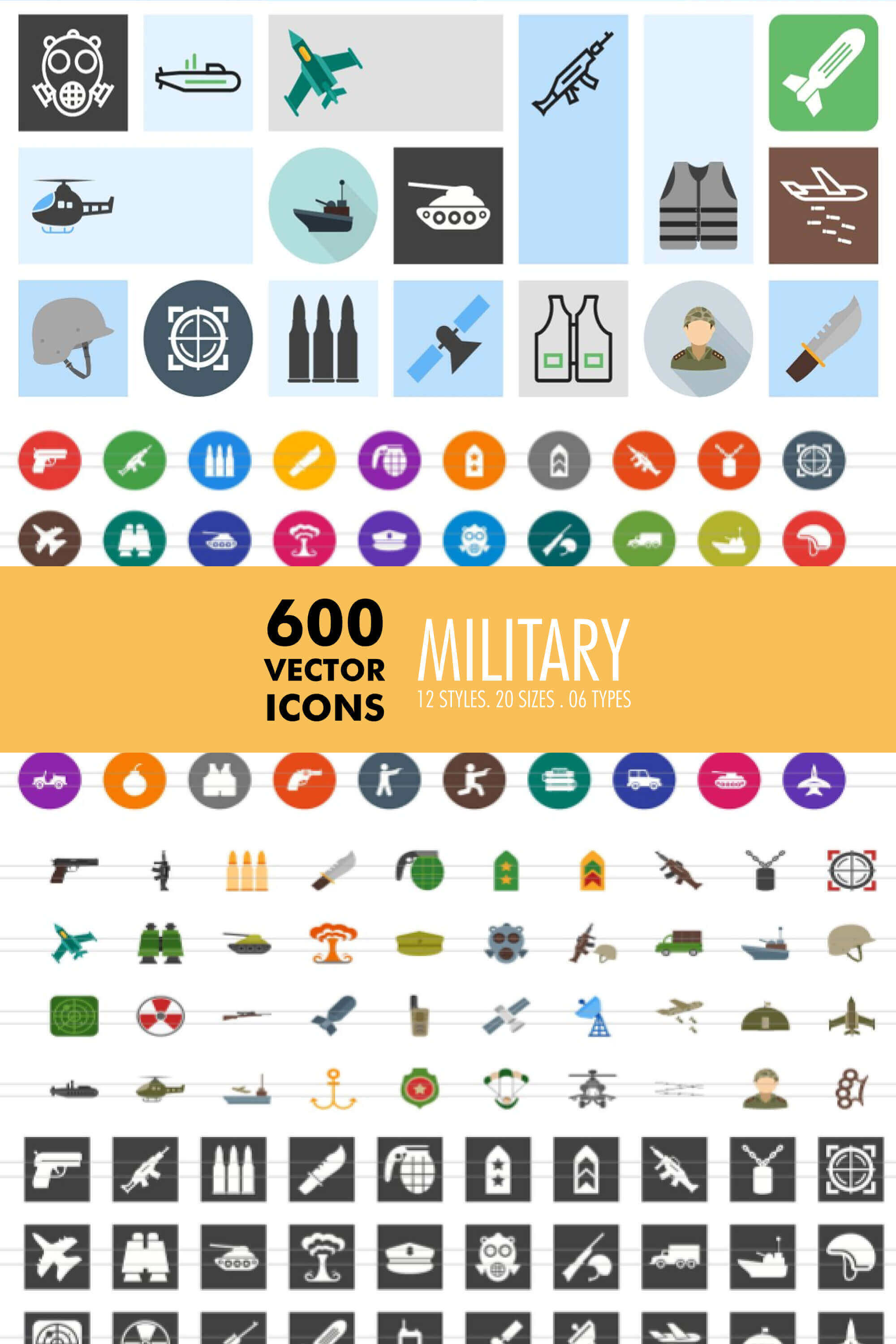 600 vector icons of military.