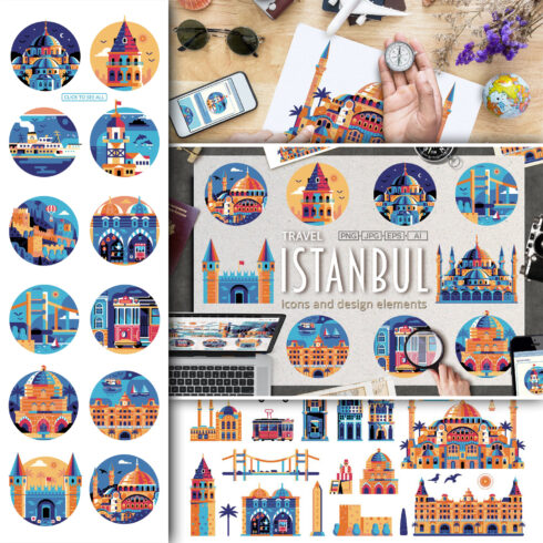 Prints of travel istanbul icons and elements.