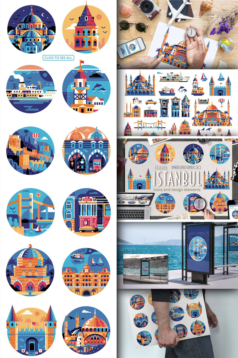 Travel istanbul icons and elements of pinterest.