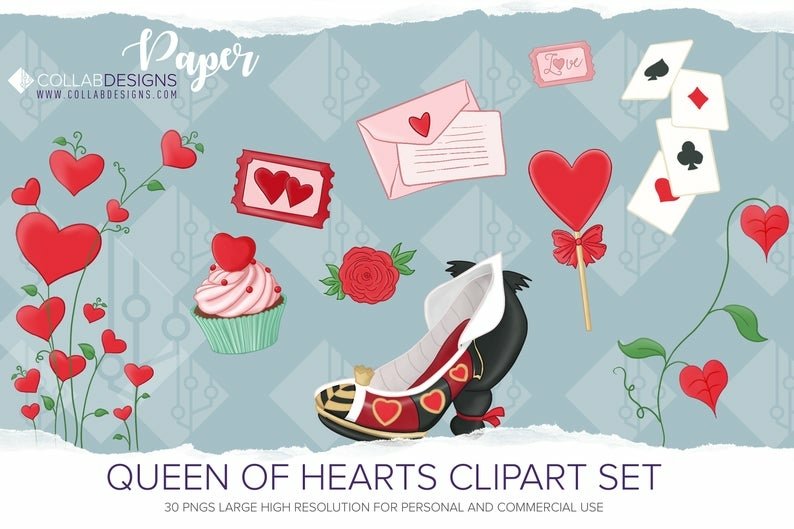 A shoe with hearts, postcards and more.