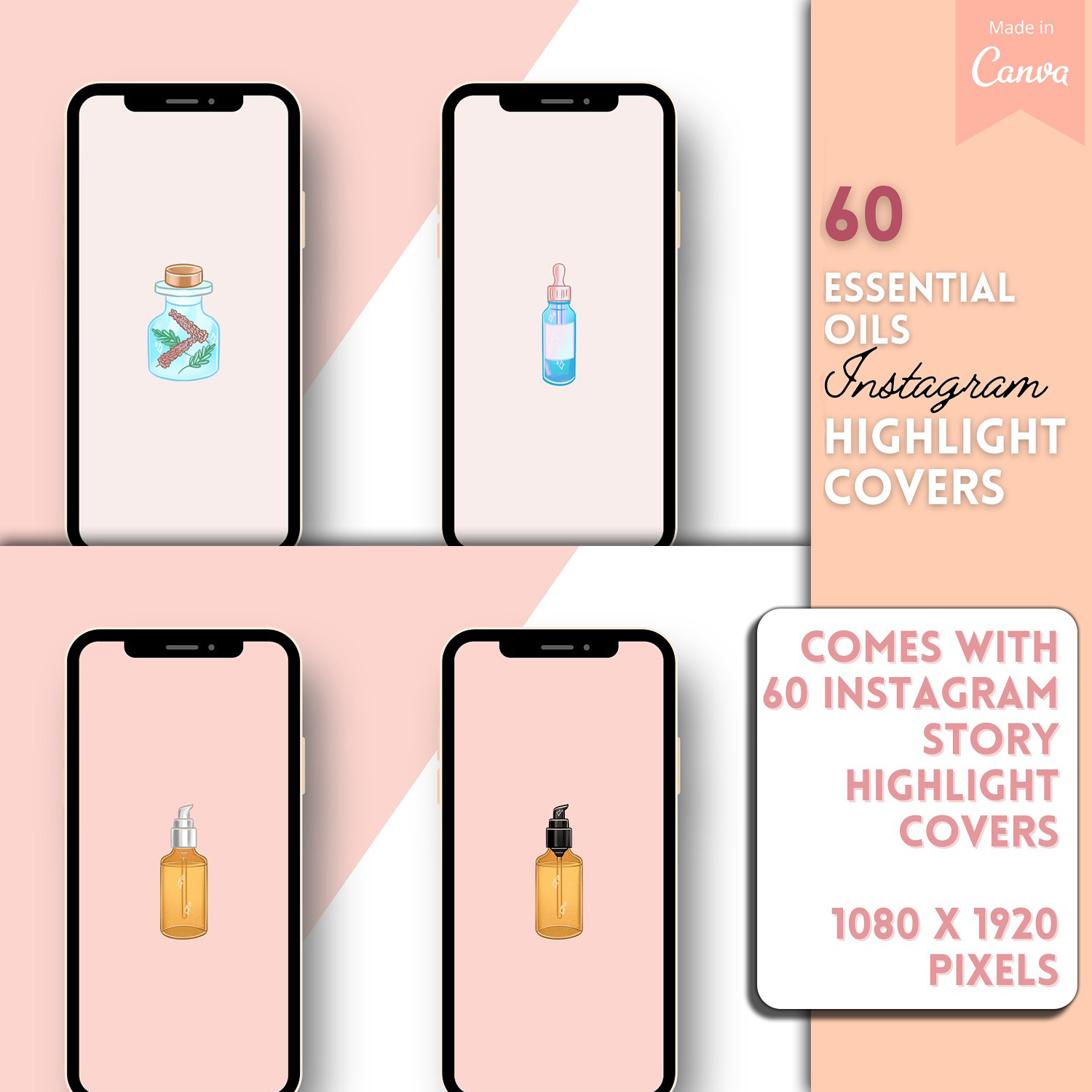 Prints of essential oils ig highlight covers.