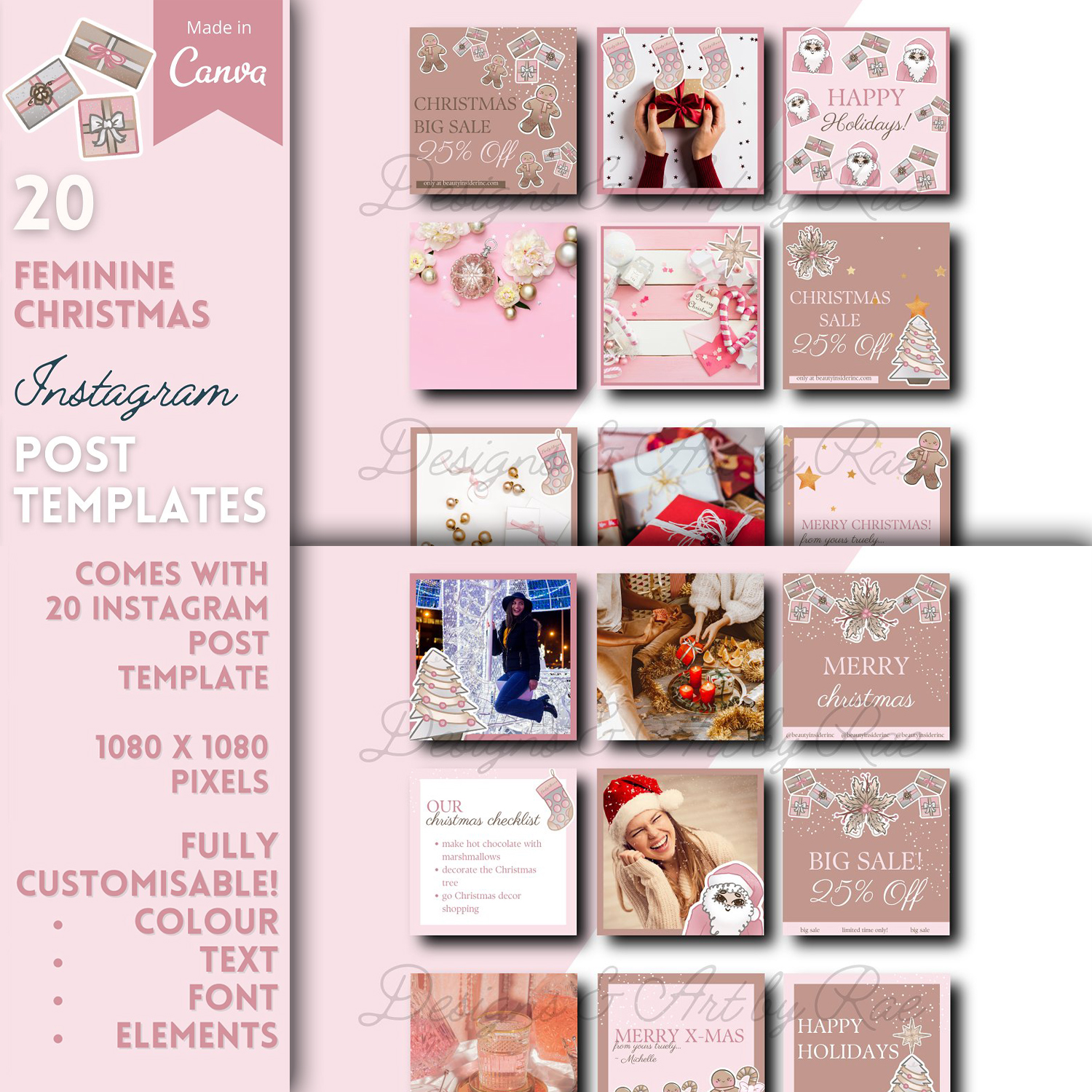 Preview pink feminine christmas ig templates.