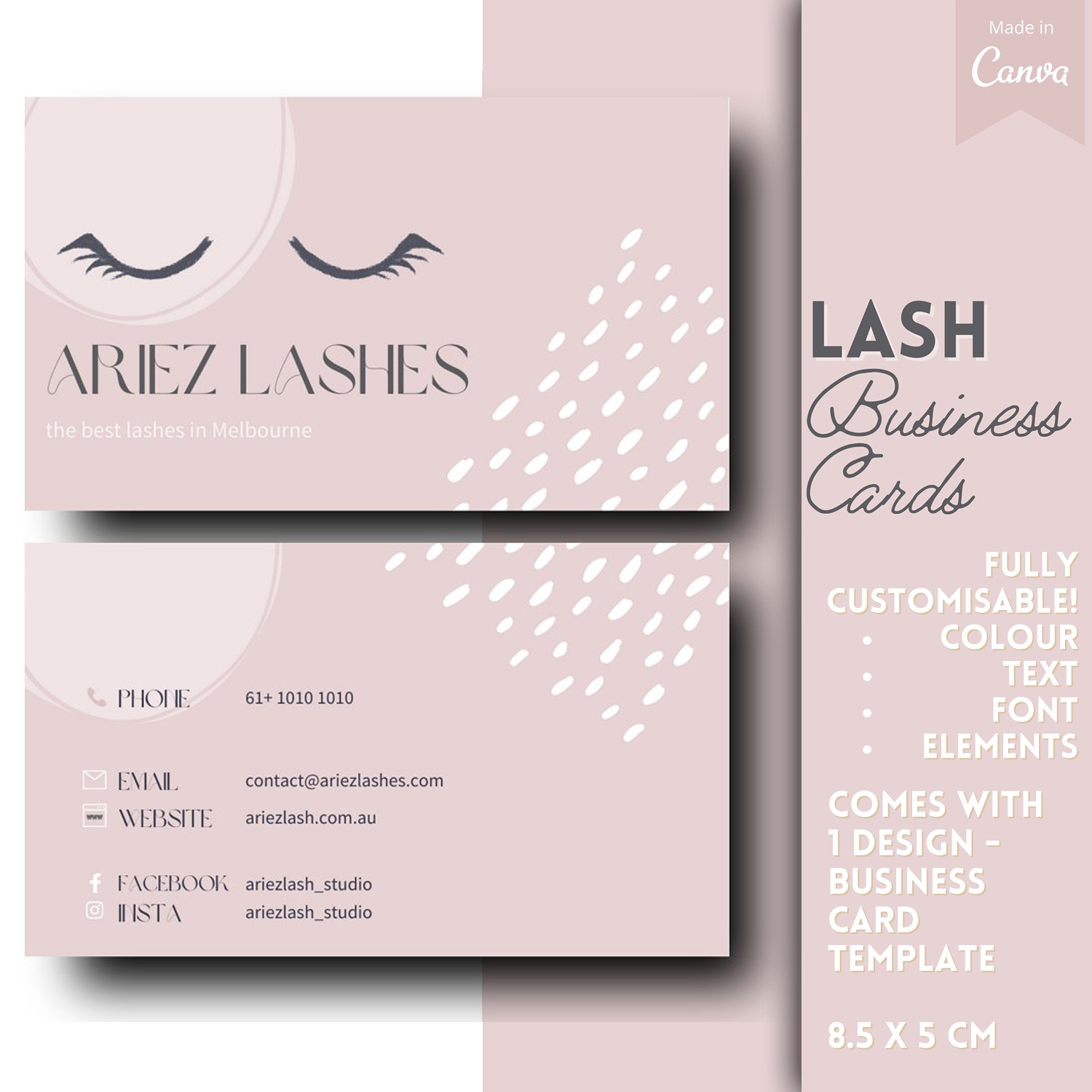 Prints of digital lash business card templates.
