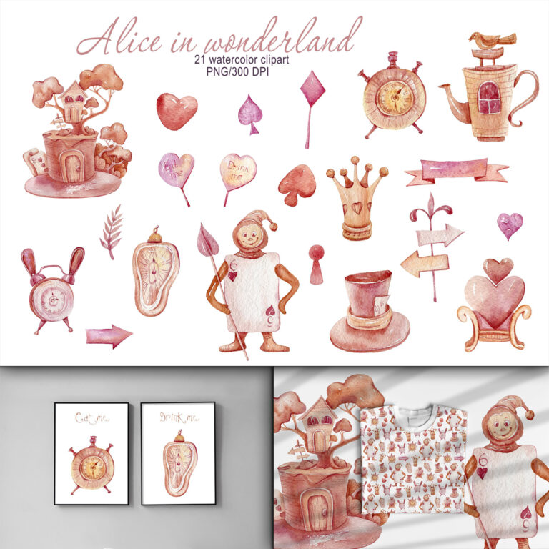Watercolor Alice In Wonderland Clipart. Fantasy Cartoon Set – MasterBundles