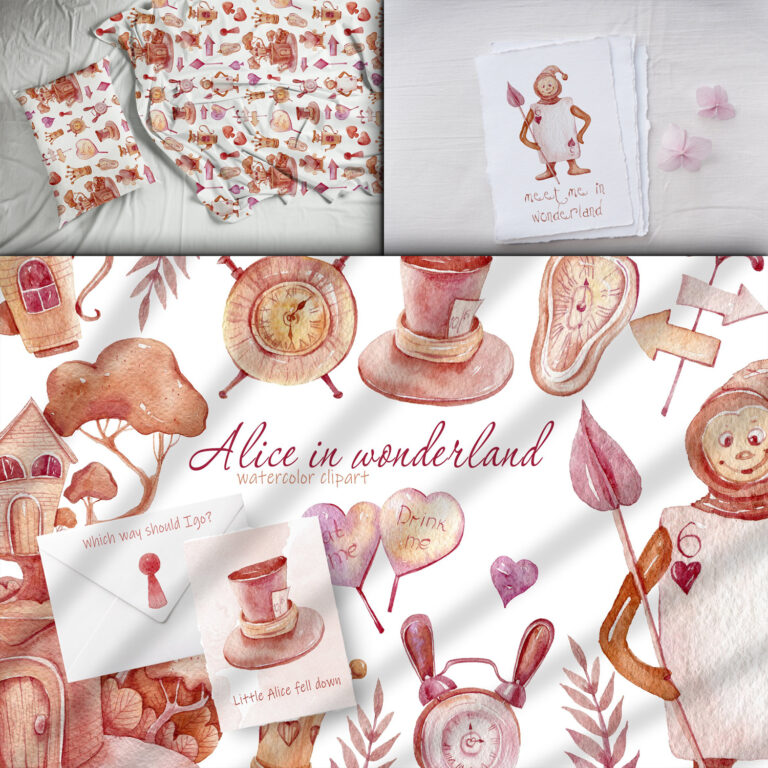 Watercolor Alice In Wonderland Clipart. Fantasy Cartoon Set – MasterBundles