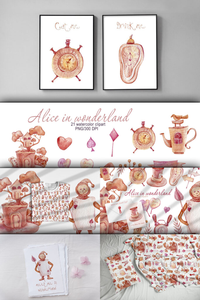 Watercolor Alice In Wonderland Clipart. Fantasy Cartoon Set – MasterBundles