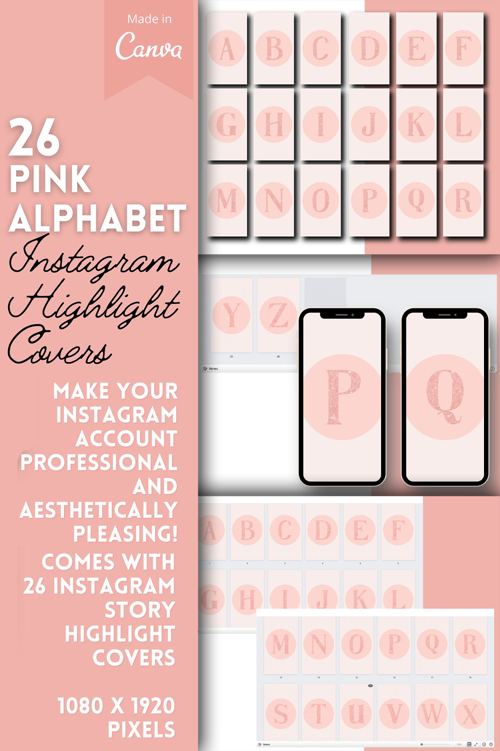 Pink glitter alphabet ig highlights of pinterest.