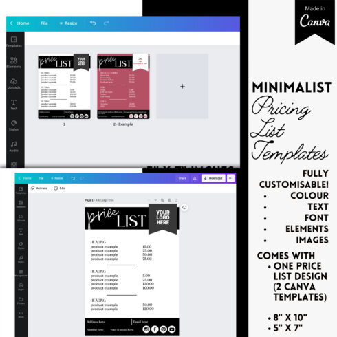 Prints of minimalist pricing list template.