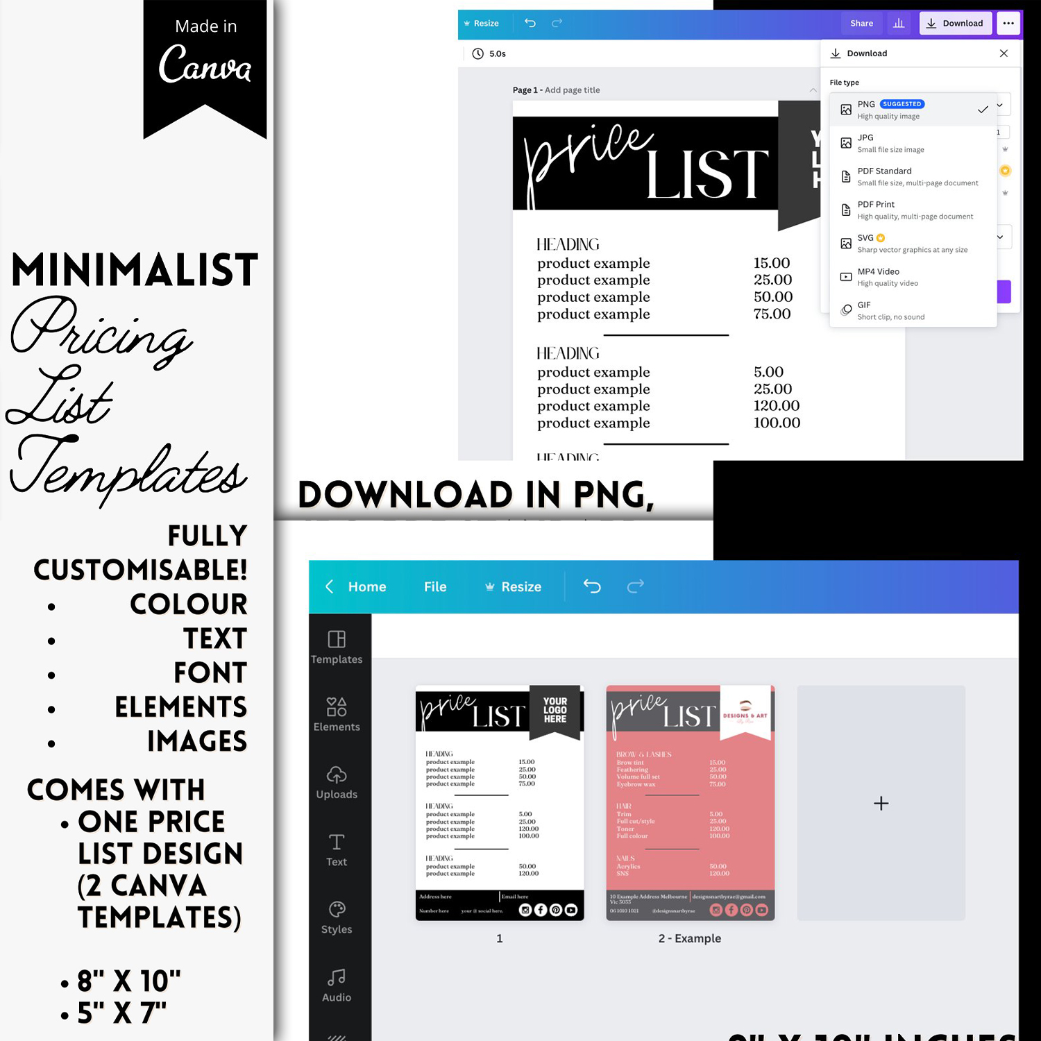 Preview minimalist pricing list template.