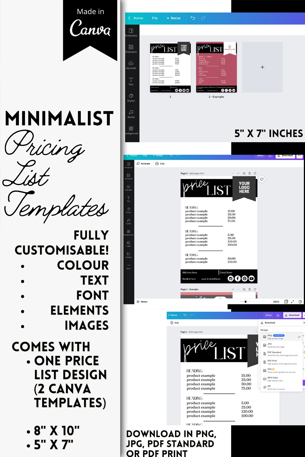 Minimalist pricing list template of pinterest.