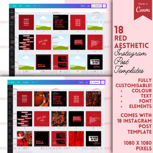 Prints of neon red aesthetic ig templates.