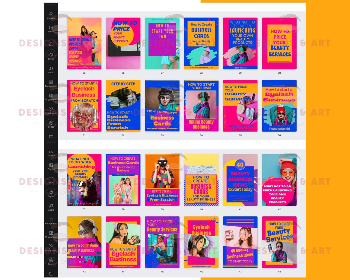 Templates with bright colors and images of people.