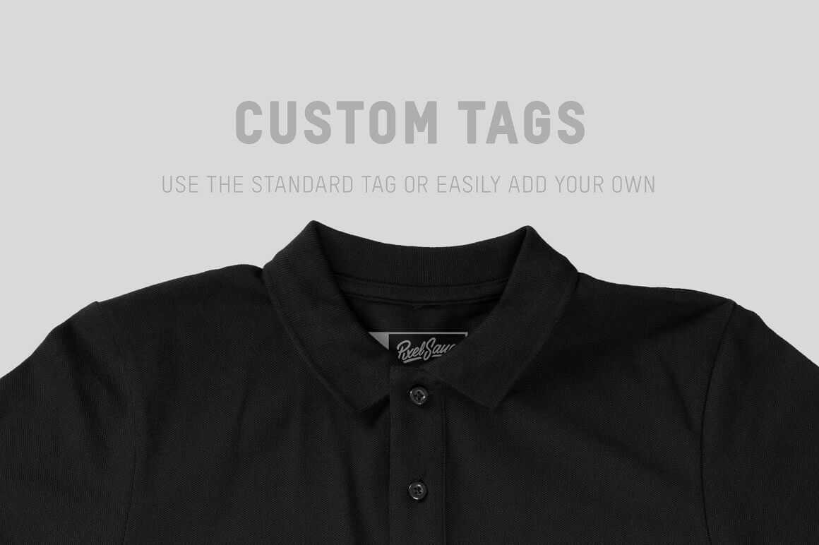 A black t-shirt with inscription "Use the standard tag or easily add your own".