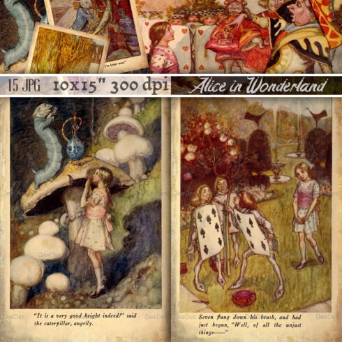 Prints of alice in wonderland clip art 15 digital paper pack.