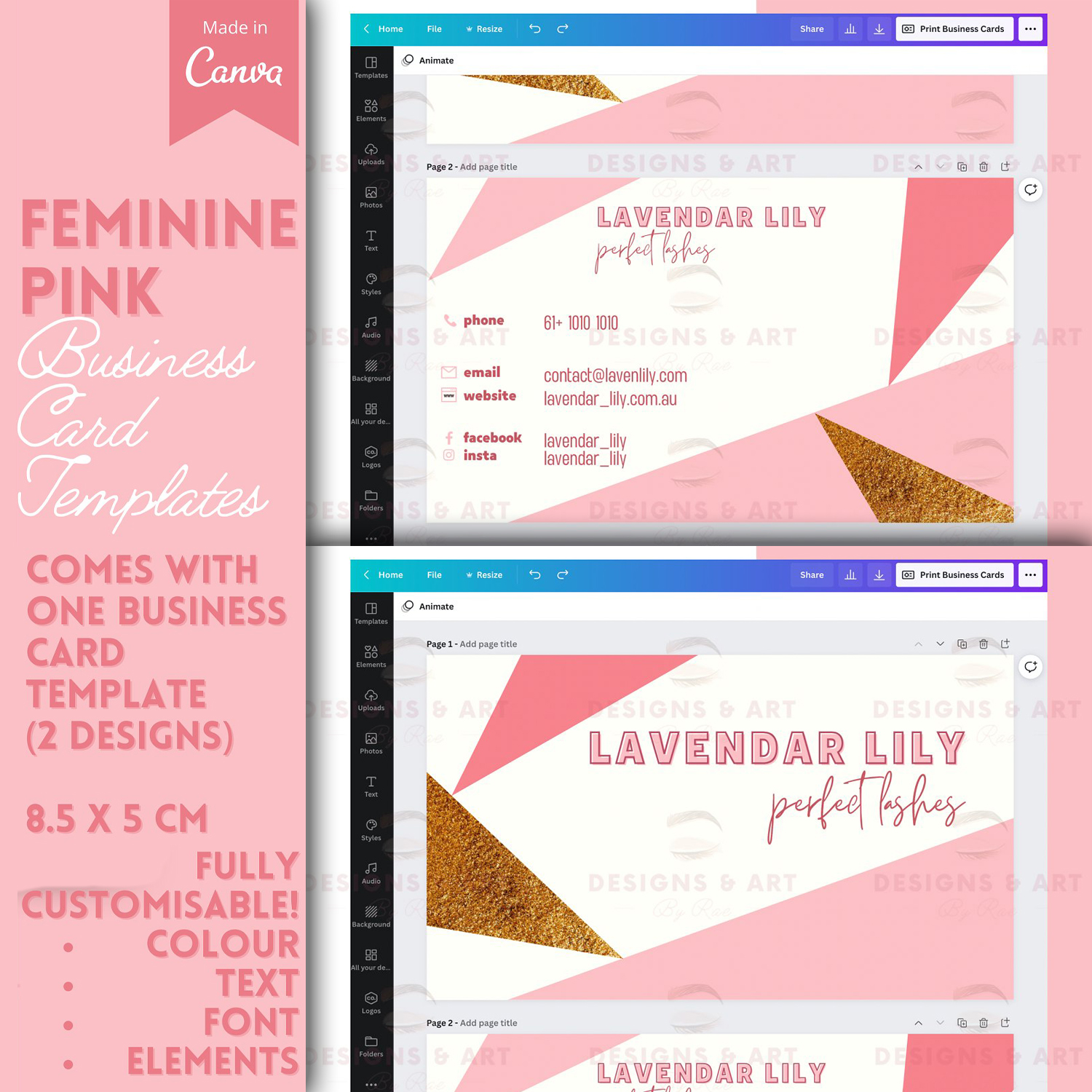 Preview pink business card templates.