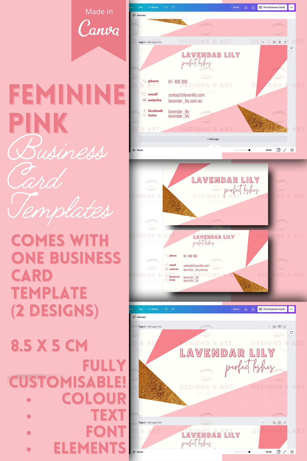 Pink business card templates of pinterest.