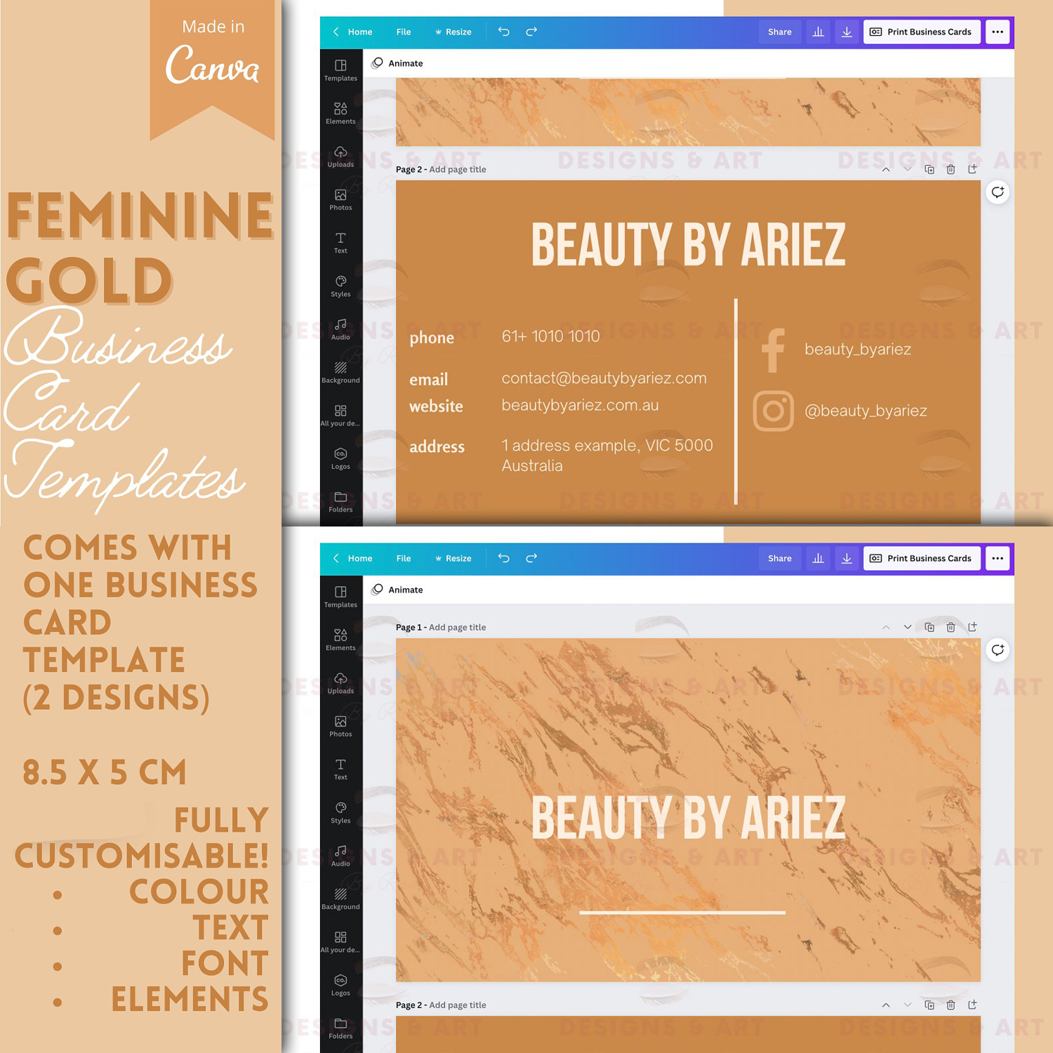 Preview gold business card templates.