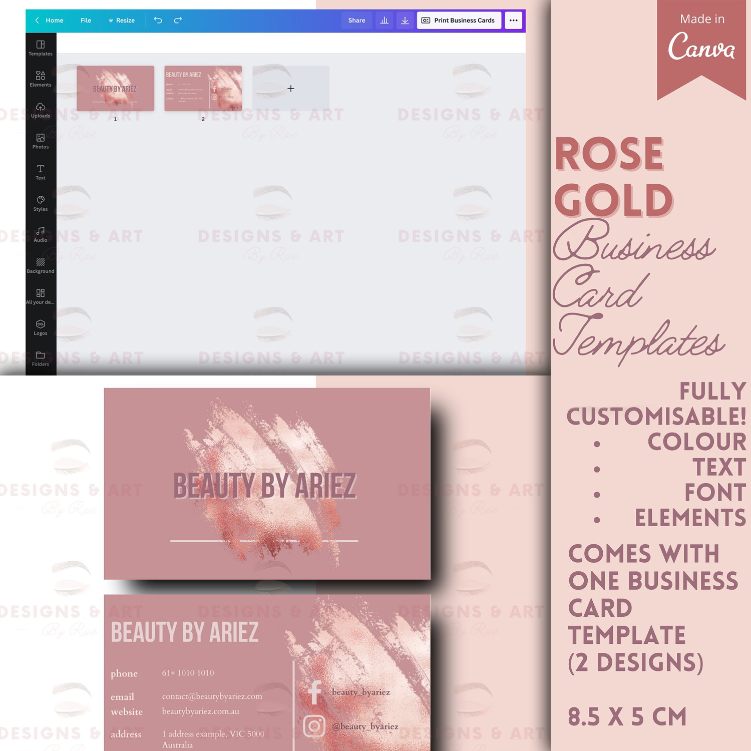 Prints of rose gold business card templates.