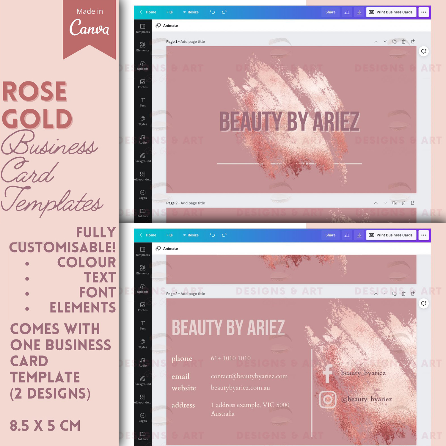 Preview rose gold business card templates.