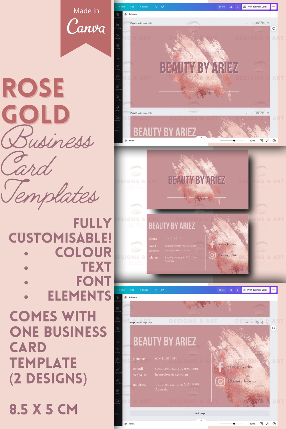 Rose gold business card templates of pinterest.