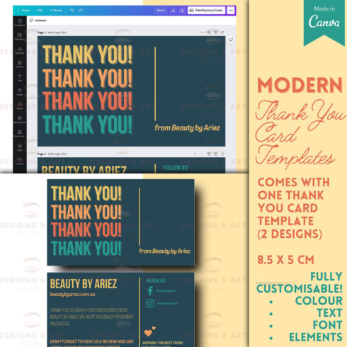 Prints of modern thank you card template.