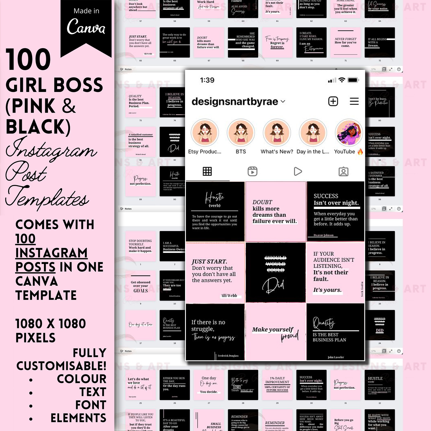 Preview pink and black ig post quotes.