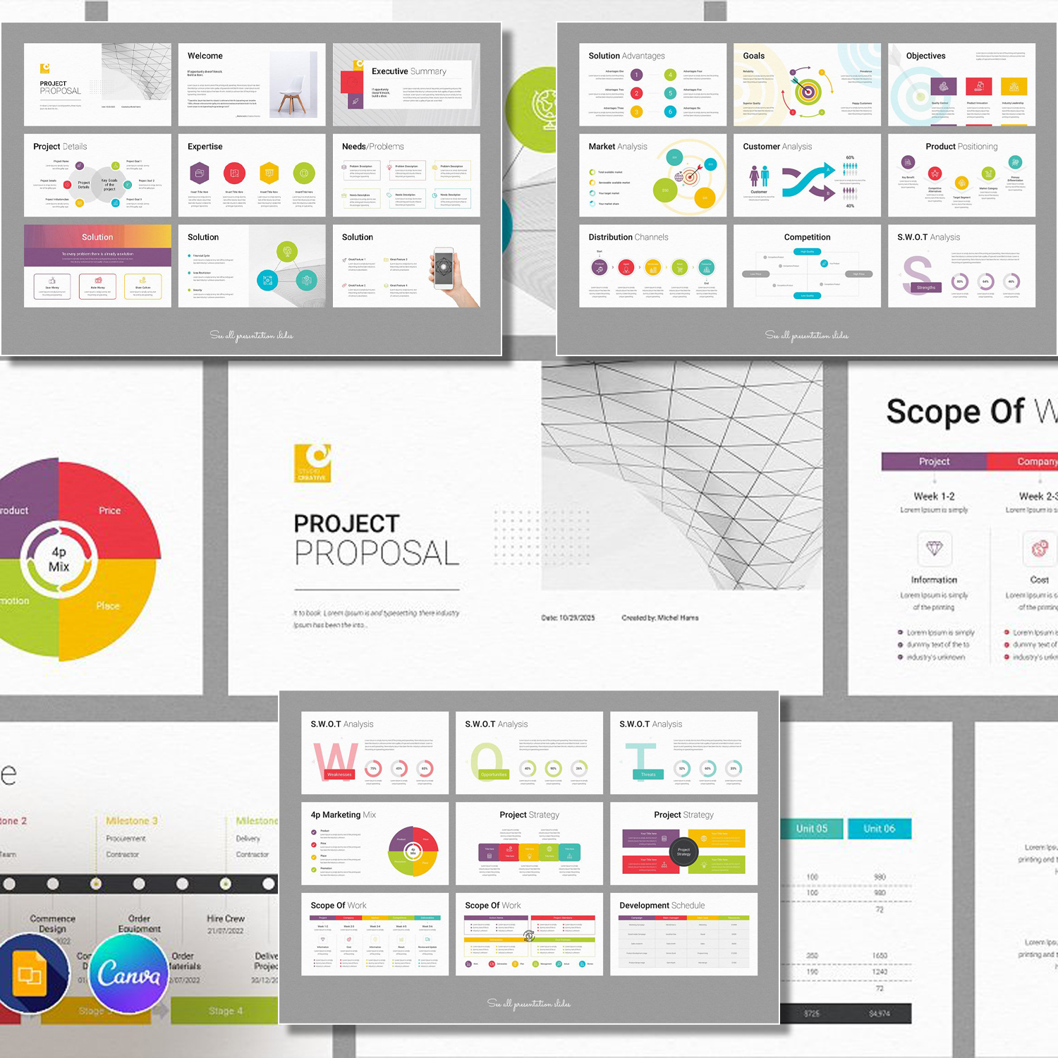 Prints of project proposal powerpoint template.