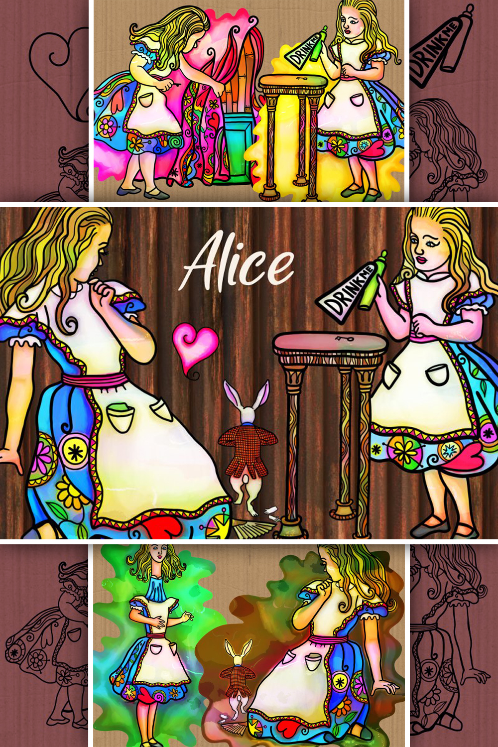 Alice in wonderland watercolor ink clipart illustr of pinterest.