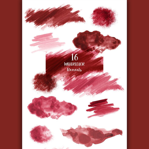 Prints of red watercolor design elements.