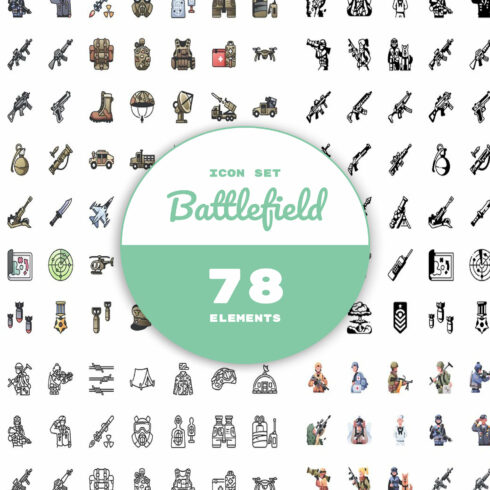 78 elements of battlefield icon set.