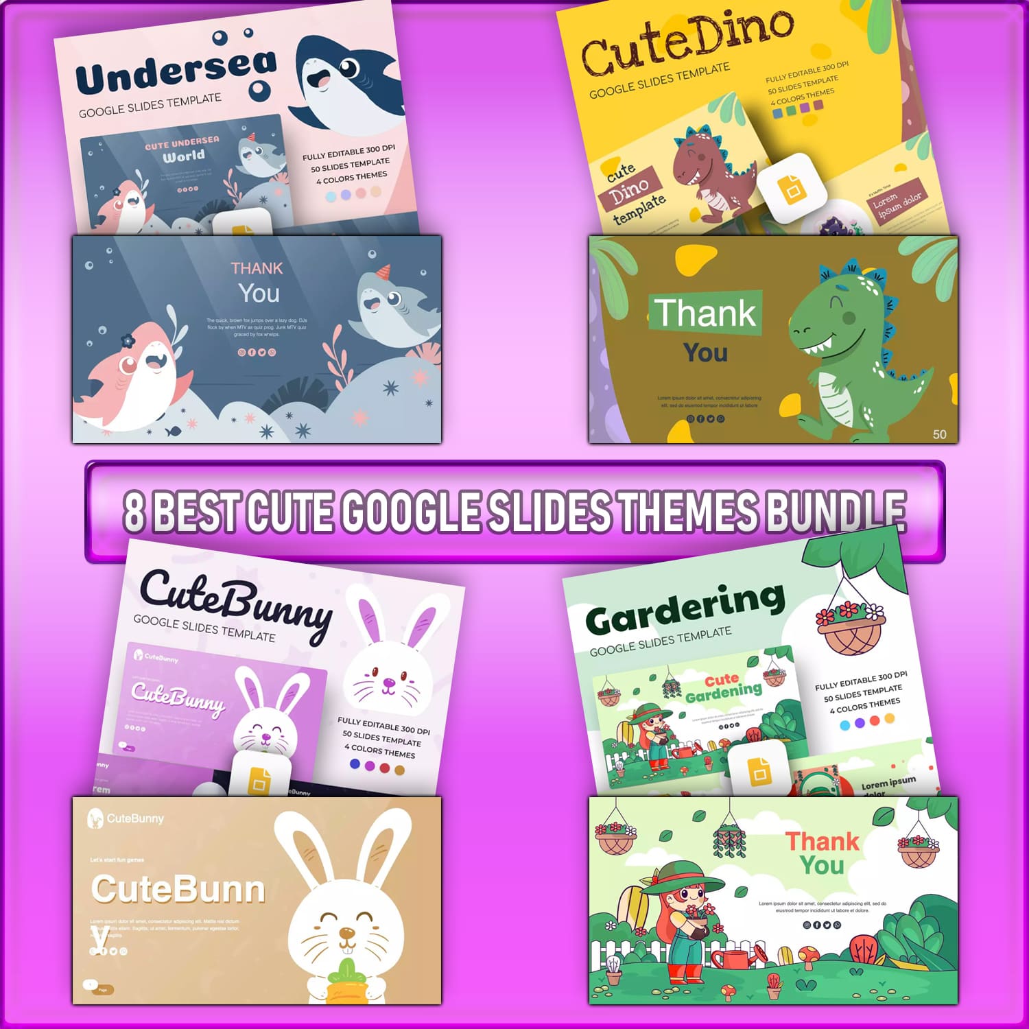 8 Best Cute Google Slides Themes Bundle cover image 2.