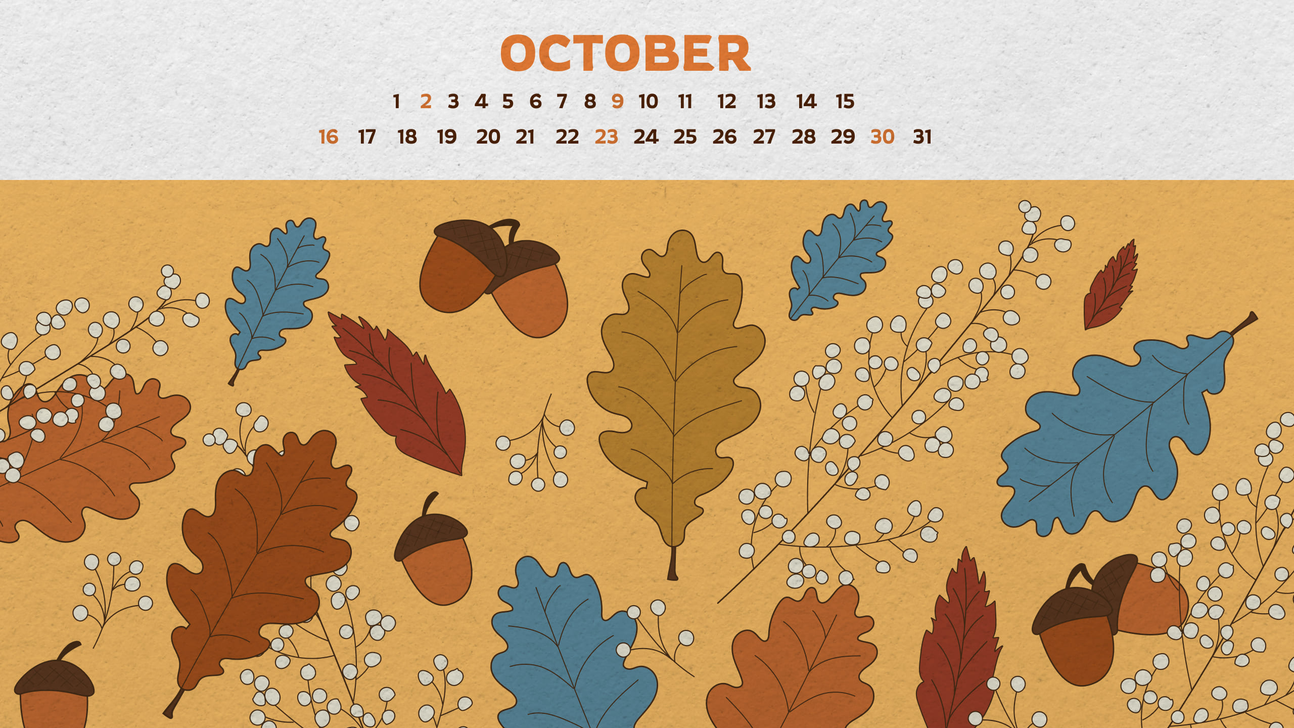 Free Editable Calendar October Acorns and Leaves Preview.