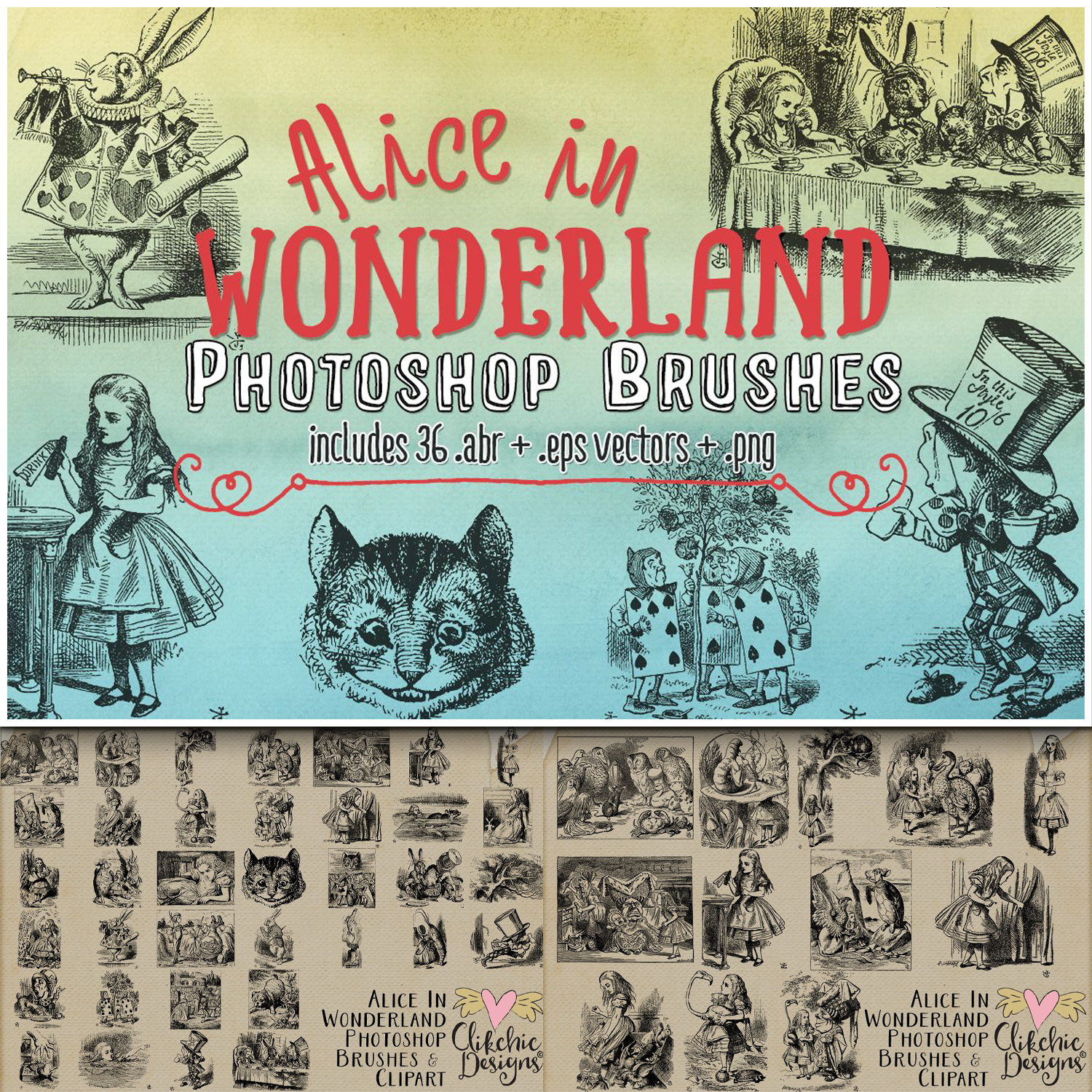 Prints of alice in wonderland photoshop brushes eps vectors.