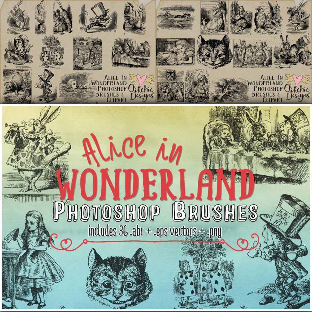 Alice In Wonderland Brushes, EPS Vectors & PNG MasterBundles