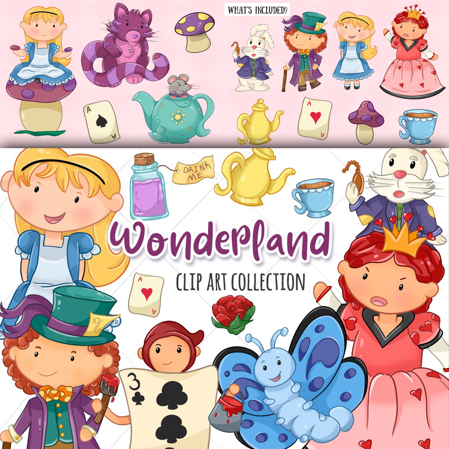 Preview wonderland story book clip art set.