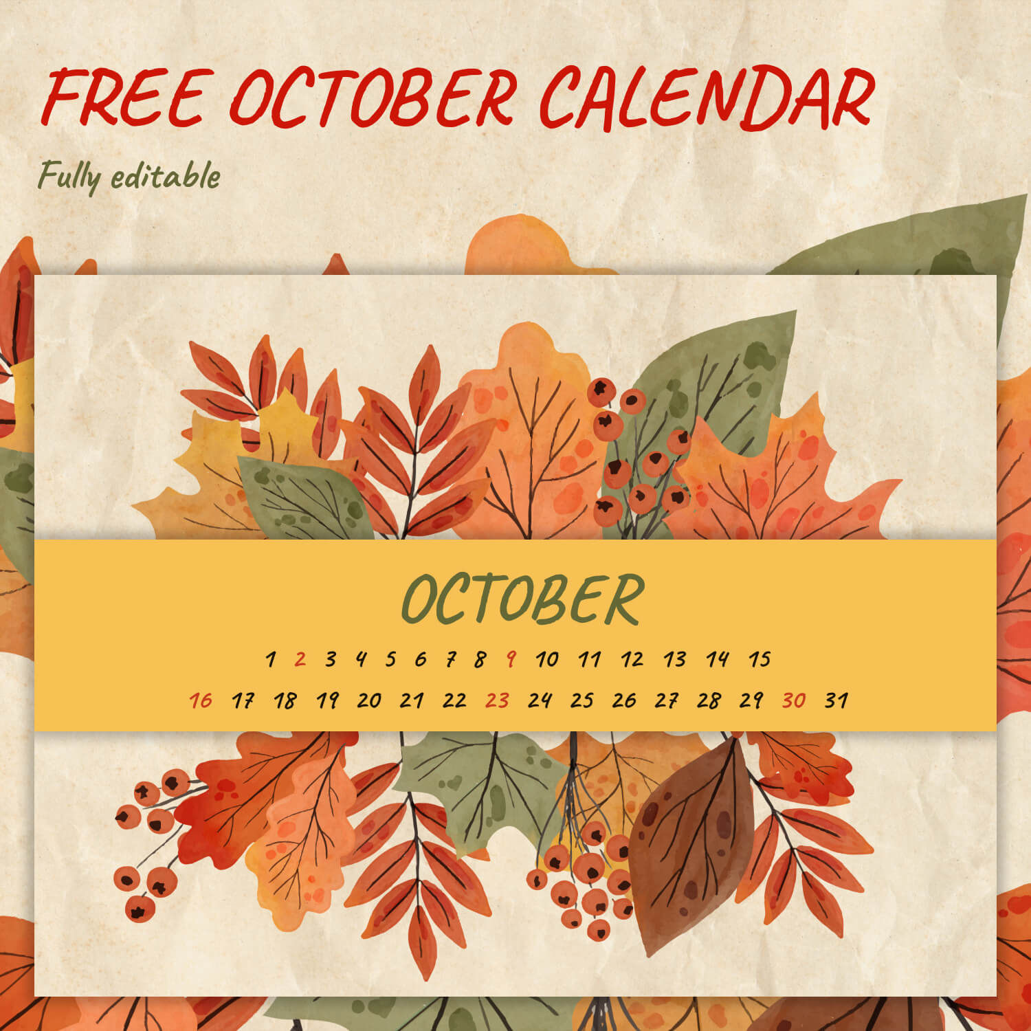 Free Leaves October Calendar cover image.
