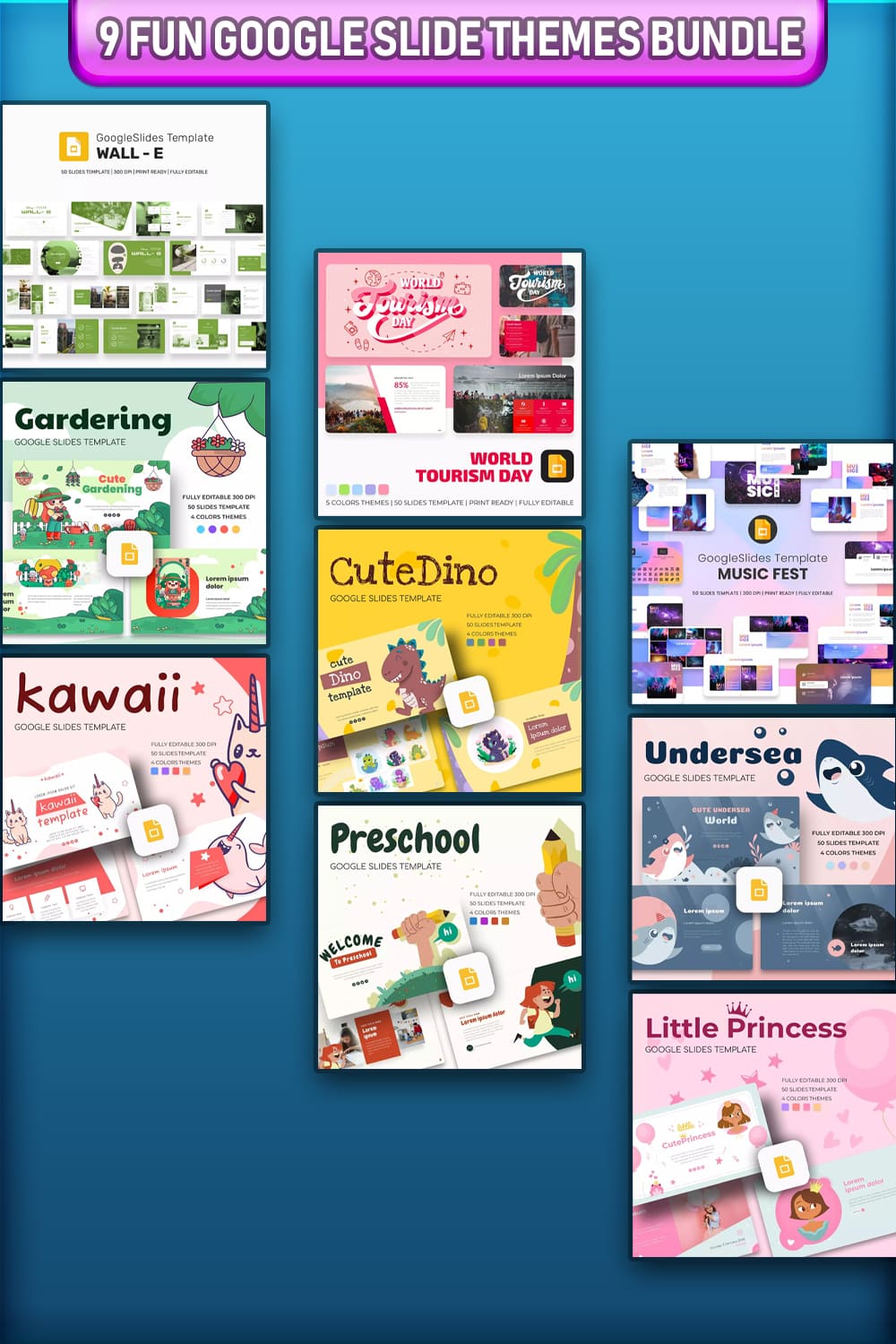 9 Fun Google Slide Themes Bundle Pinterest.