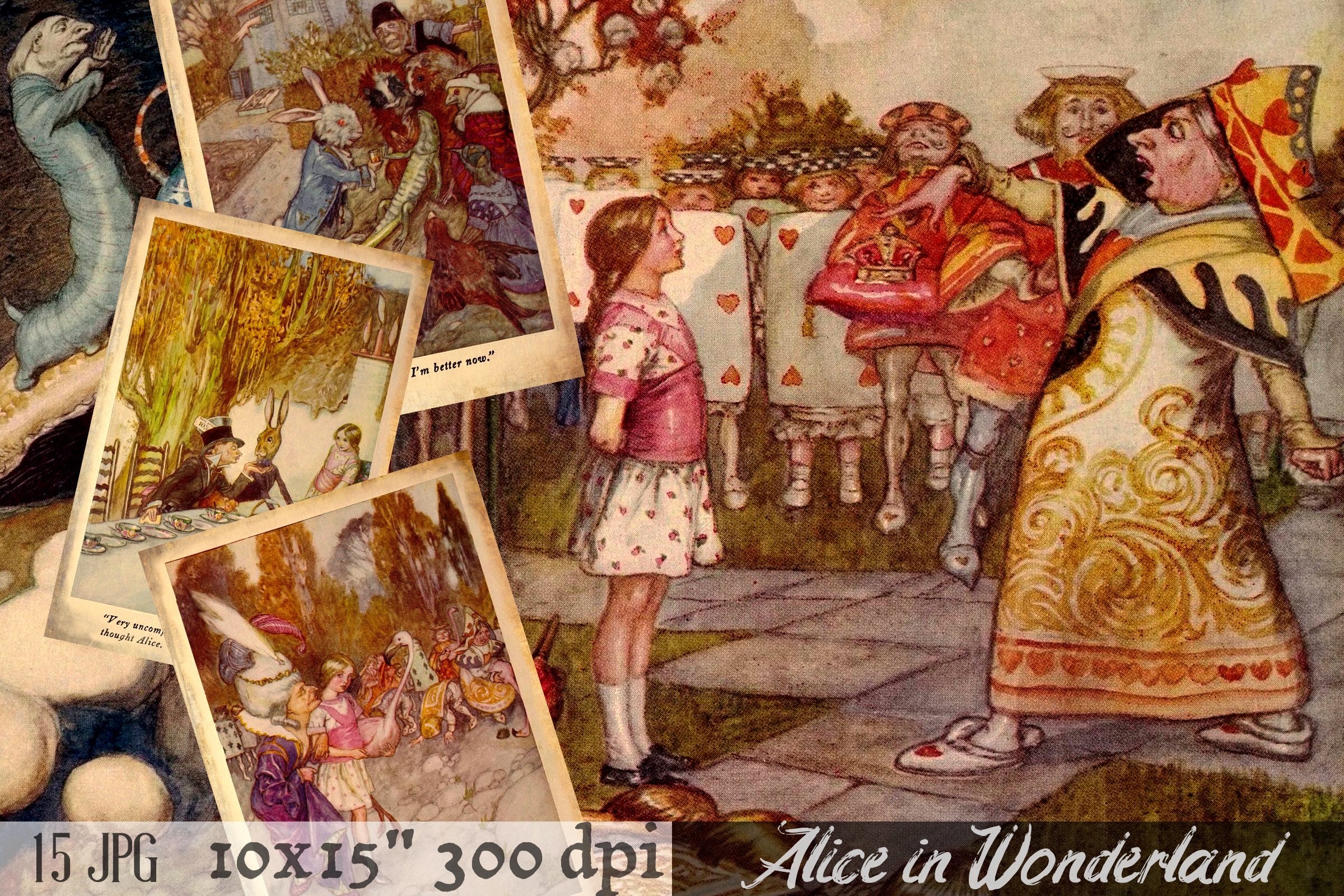 Images of Alice and other characters from the tale of Alice.
