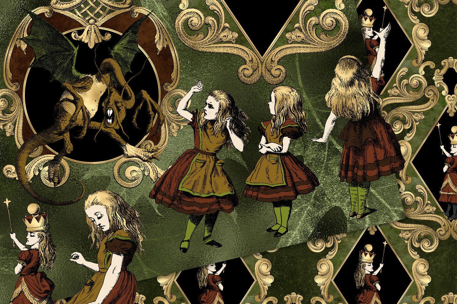 Alice in different patterns and more.