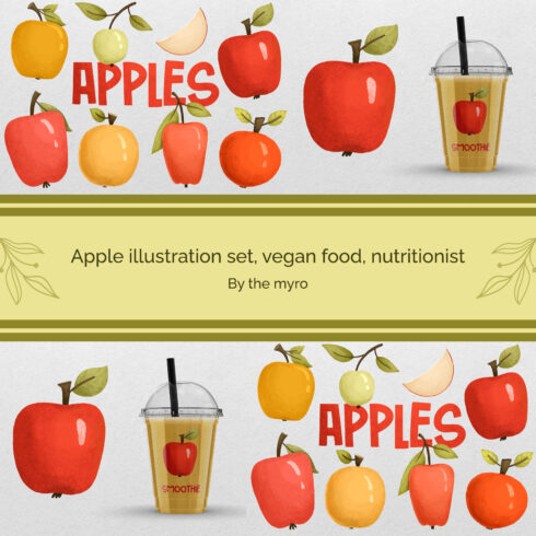 Prints of apple illustration set vegan food nutritionist.