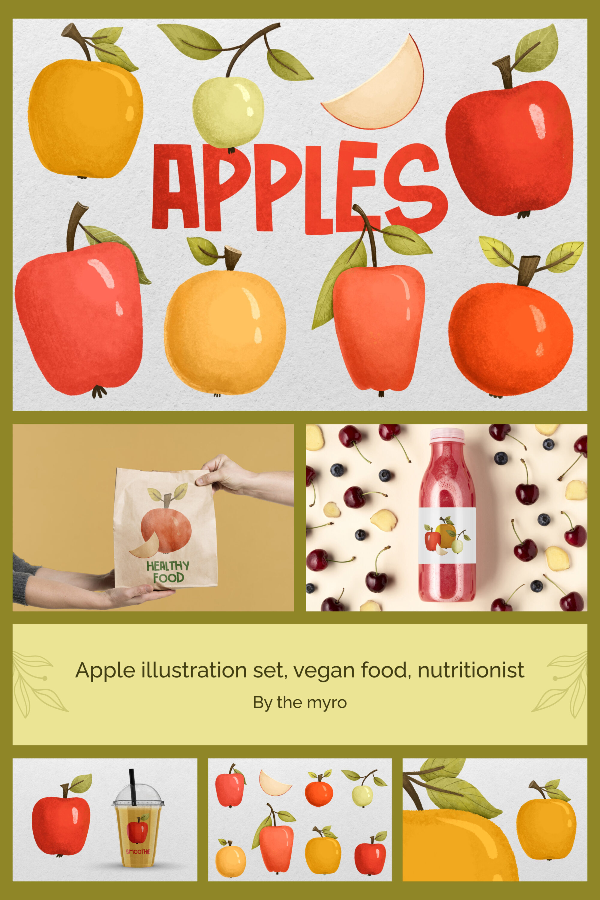 Apple illustration set vegan food nutritionist of pinterest.
