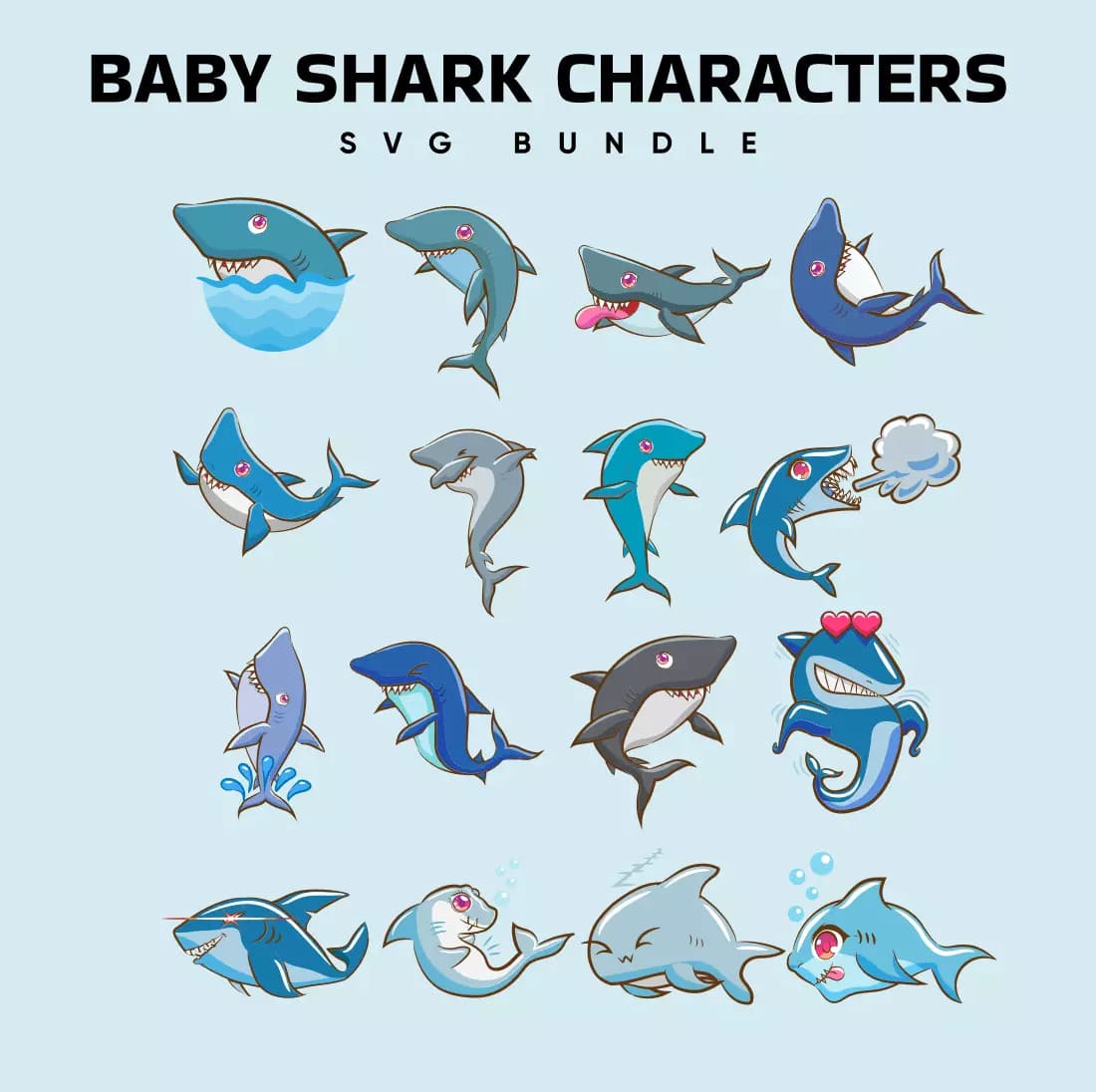 Baby Shark Characters SVG Bundle Preview image.