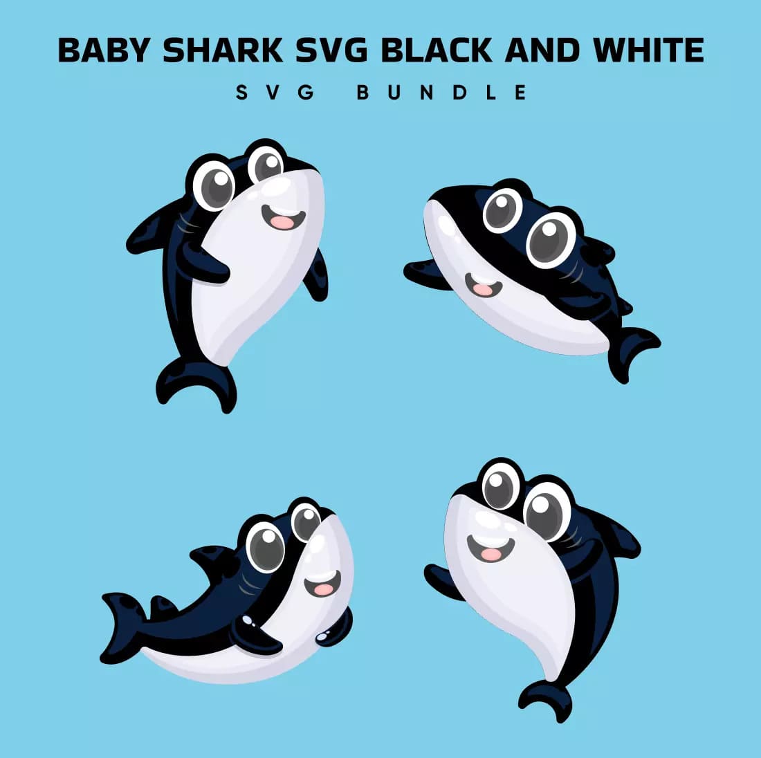 Baby Shark SVG Black and White SVG Bundle Preview image.
