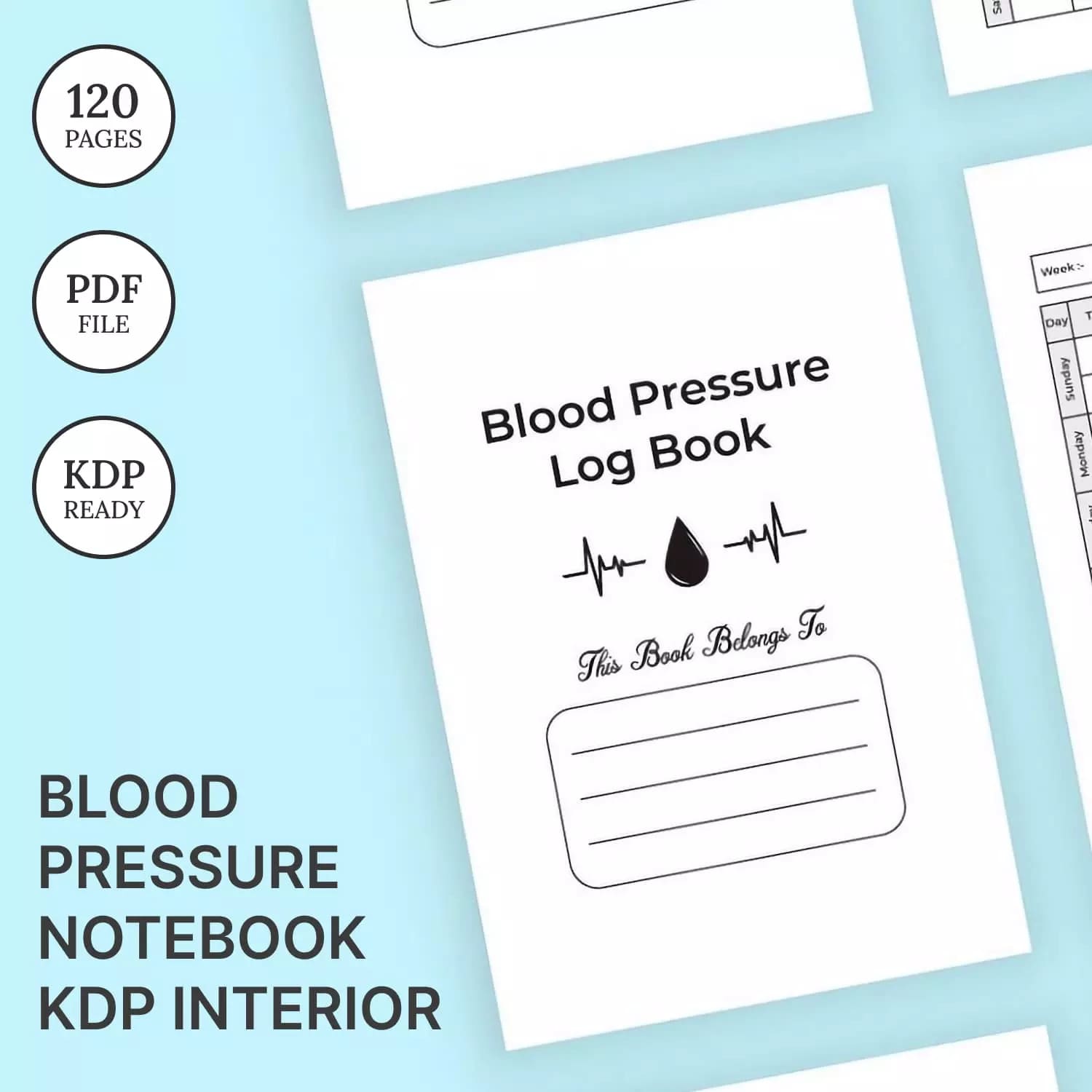 Blood Pressure Notebook Kdp Interior Preview image.