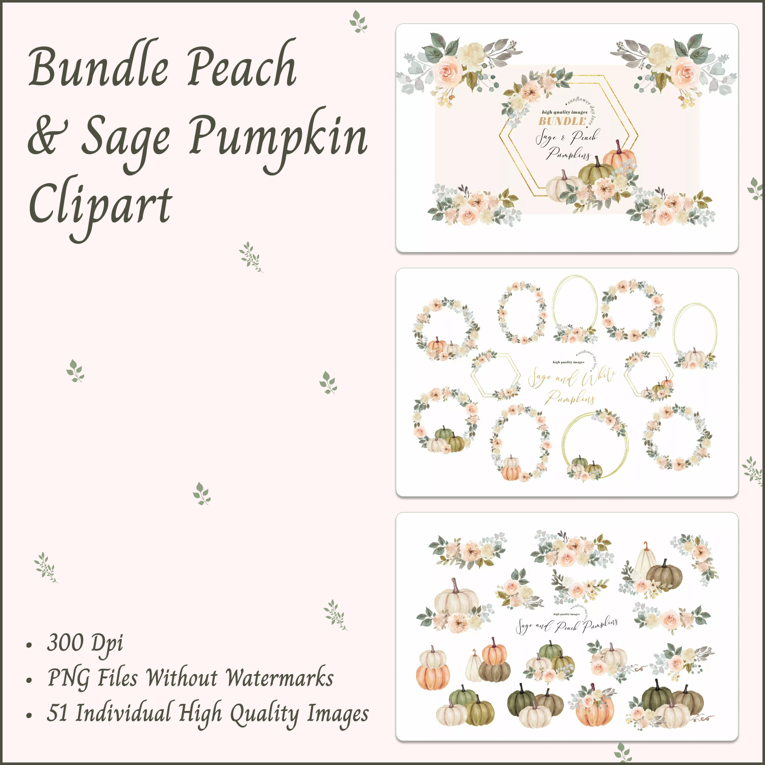 Prints of bundle peach sage pumpkin clipart.